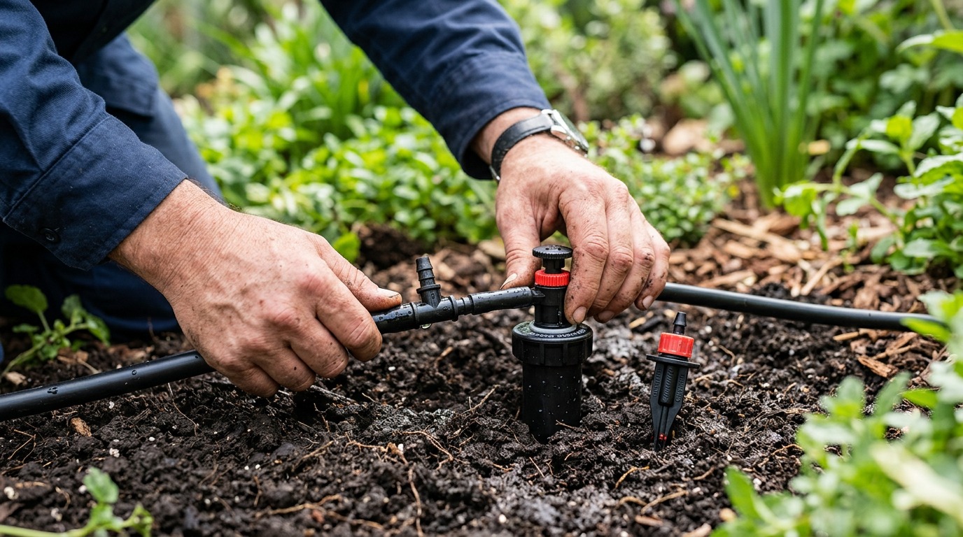 Repairing a sprinkler head and drip irrigation line